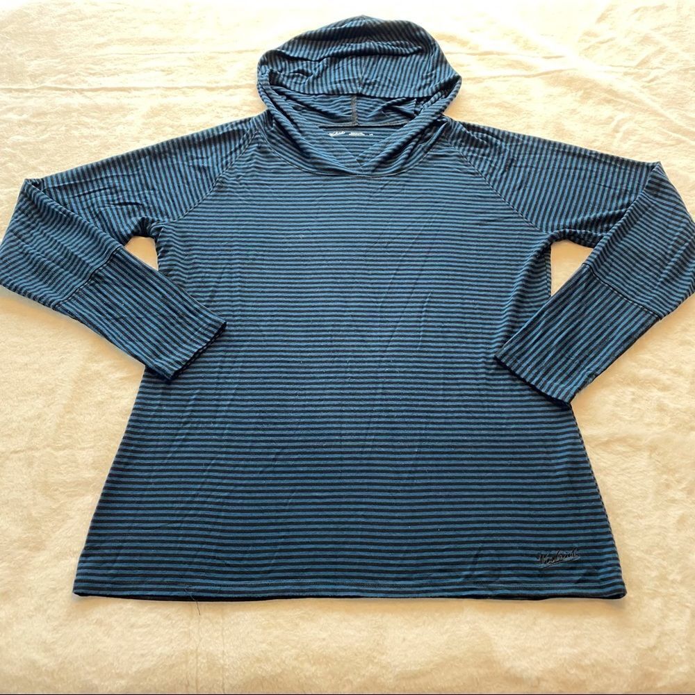Woolrich Hooded Blue/Black Striped Pullover Top Size Large